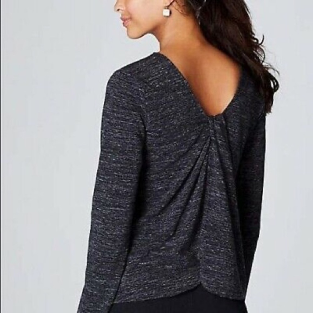 Pure Jill Twist Back Knit Top Yoga Leisure Shirt Heather Gray